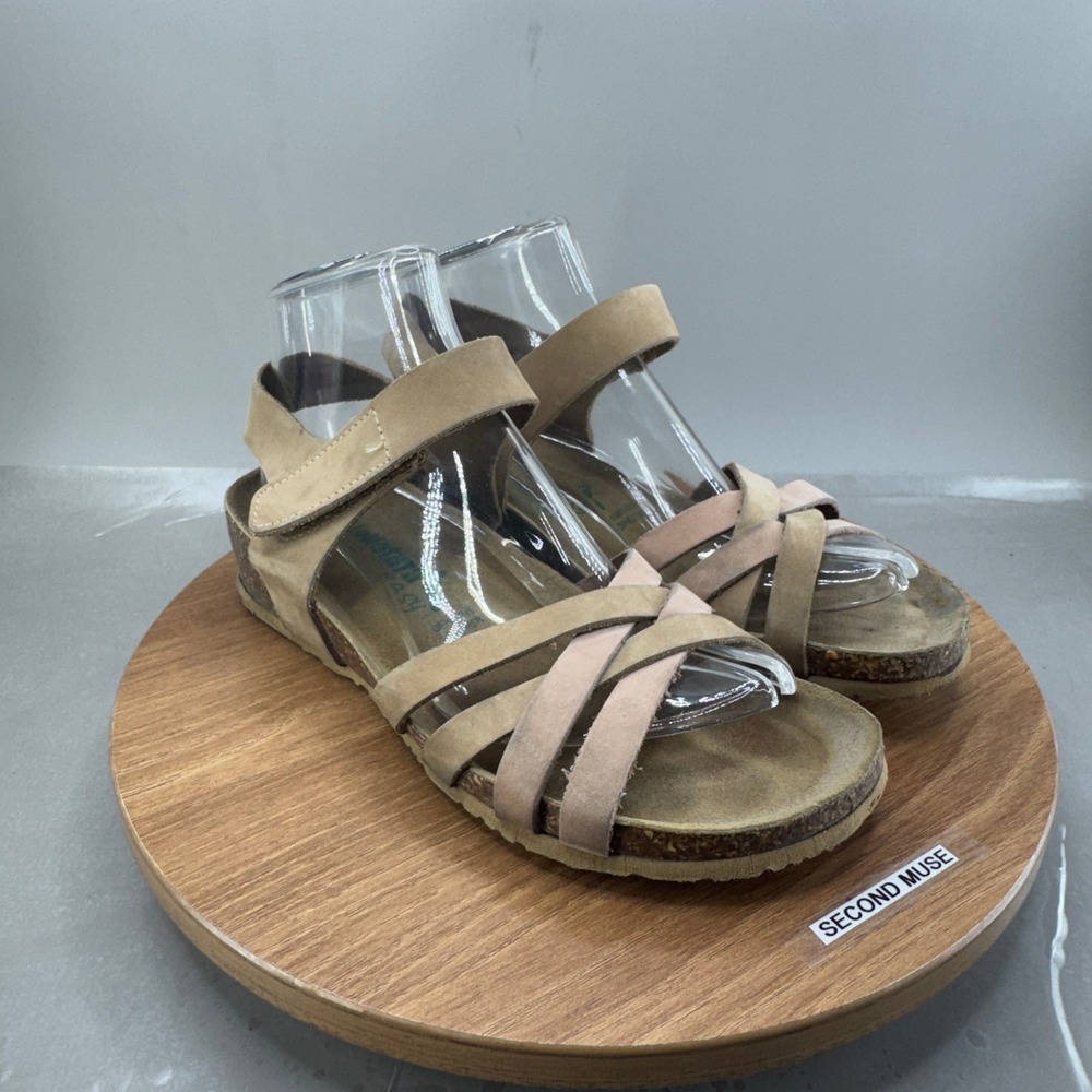 BioNatura Easy Sandals Womens 38 7.5 Tan Leather Cork Strappy Boho Comfort Italy